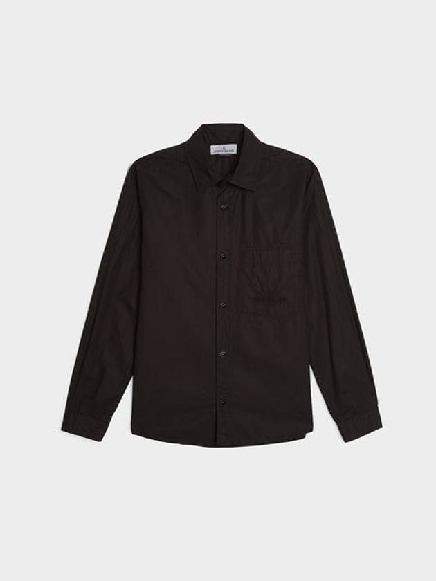 Light Cotton Embroidered Logo Over Long Sleeve Shirt Black - STONE ISLAND - BALAAN 2