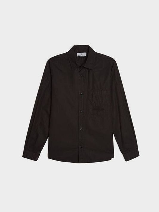 Light Cotton Embroidered Logo Over Long Sleeve Shirt Black - STONE ISLAND - BALAAN 1