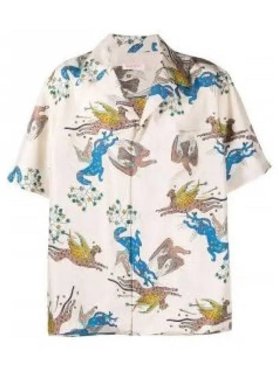 Men's Utopia World Print Silk Short Sleeve Shirt White - VALENTINO - BALAAN 2