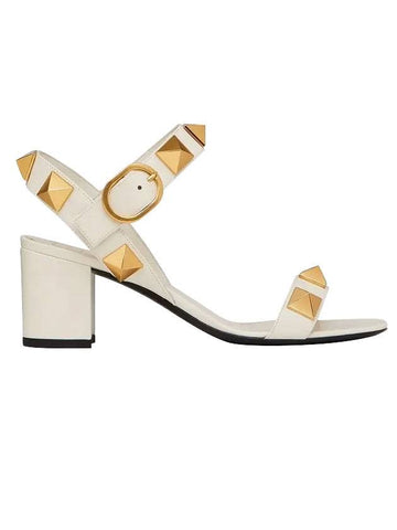 Women's Roman Stud Slide Sandals Heel Ivory - VALENTINO - BALAAN.