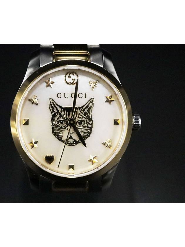 Women s Watch Silver Gucci YA1265012 27MM Steel Combi White Mother of Pearl Cat G Timeless - GUCCI - BALAAN 3