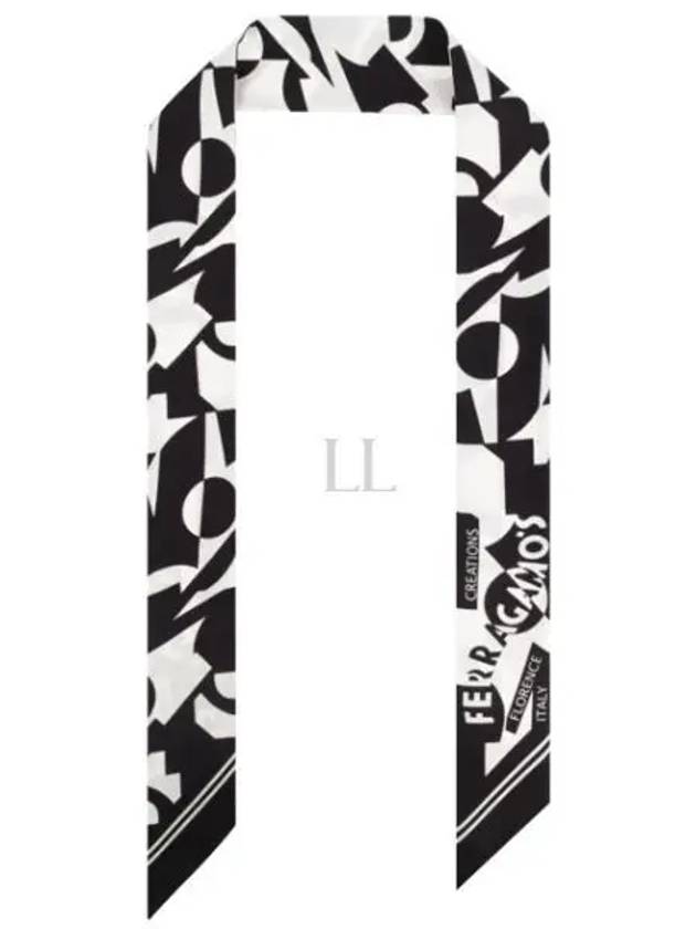 Logo Print Mini Silk Scarf White Black - SALVATORE FERRAGAMO - BALAAN 2