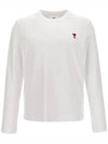 Chain Stitch Heart Logo Long Sleeve T-Shirt White - AMI - BALAAN 3