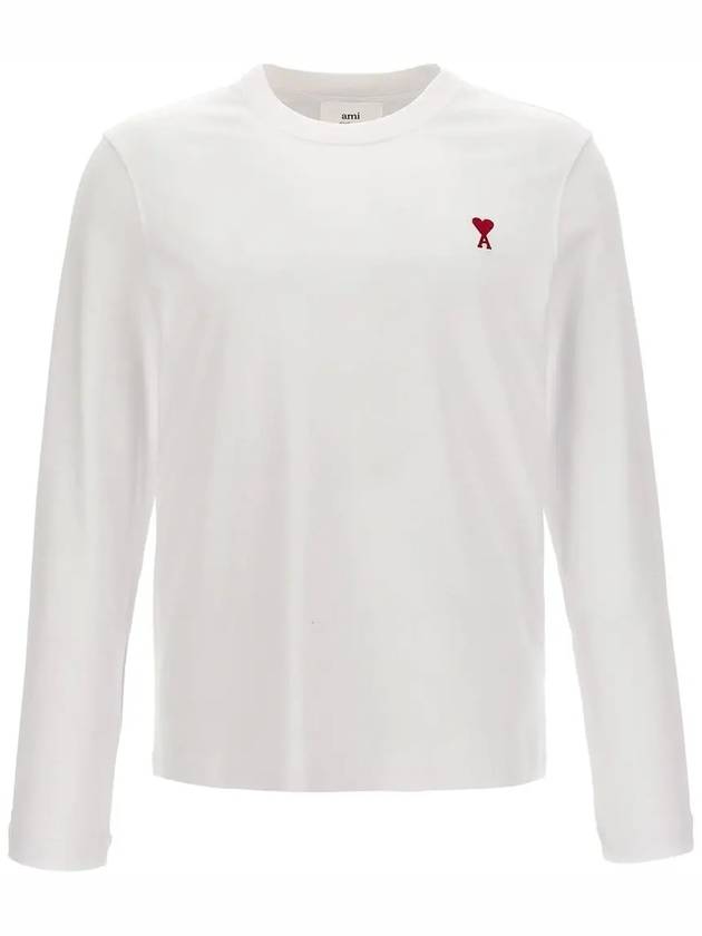 Chain Stitch Heart Logo Long Sleeve T-Shirt White - AMI - BALAAN 3