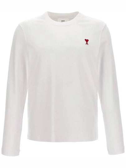 Chain Stitch Heart Logo Long Sleeve T-Shirt White - AMI - BALAAN 2