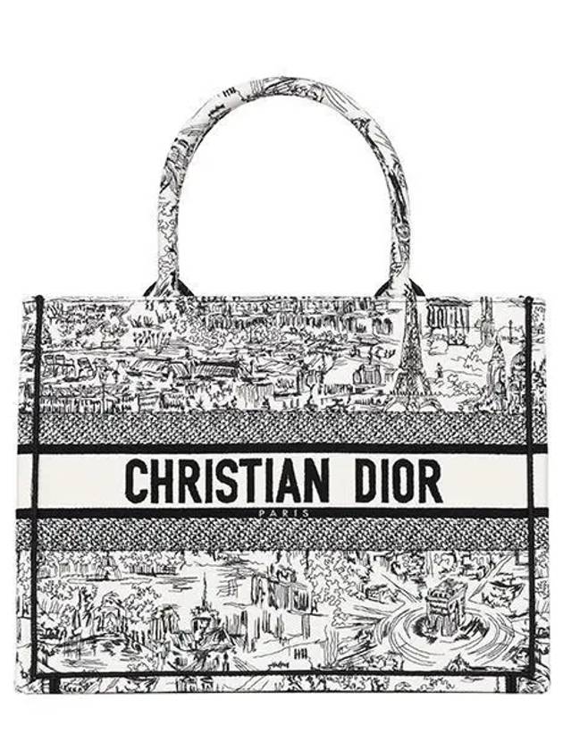 Medium Paris All-Over Embroidery Book Tote Bag White - DIOR - BALAAN 2