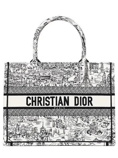 Medium Paris All-Over Embroidery Book Tote Bag White - DIOR - BALAAN 2