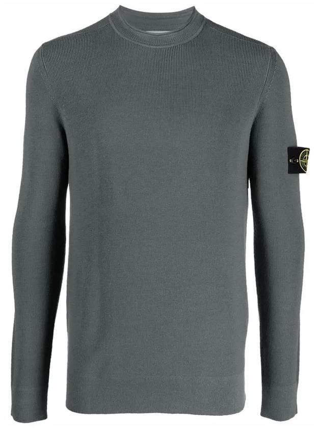 Wappen Patch Crew Neck Ribbed Wool Knit Top Grey - STONE ISLAND - BALAAN 2