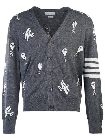 Sky Icon Merino Wool Cardigan Grey - THOM BROWNE - BALAAN 2