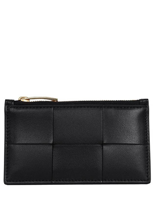 Cassette Interciato Zipper Leather Card Wallet Black - BOTTEGA VENETA - BALAAN 2
