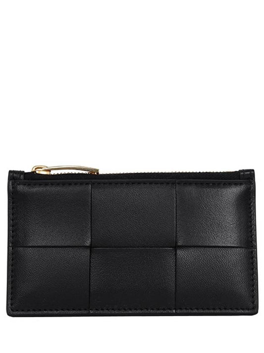 Cassette Intrecciato Zipper Leather Card Wallet Black - BOTTEGA VENETA - BALAAN 2