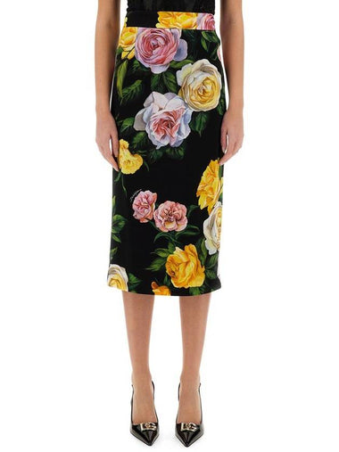 Dolce & Gabbana Peony And Rose Print Charmeuse Longuette Skirt - DOLCE&GABBANA - BALAAN 1