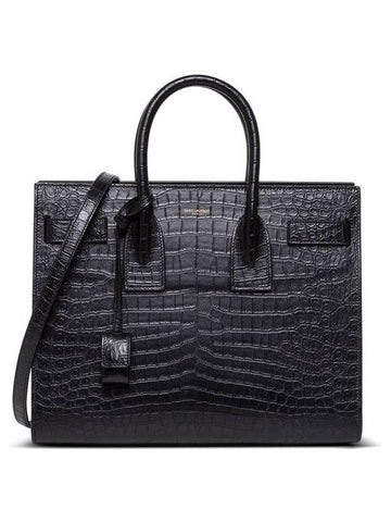 Sac De Jour Small Crocodile Embossed Tote Bag Black - SAINT LAURENT - BALAAN 1