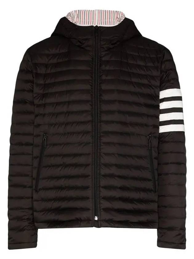 Matte Nylon 4-Bar Stripe Downfill Quilted Hoodie Padding Black - THOM BROWNE - BALAAN 2