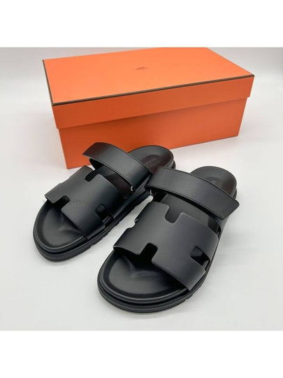 Hermes Chypre H Logo Calfskin Sandals Black - HERMES - BALAAN 2