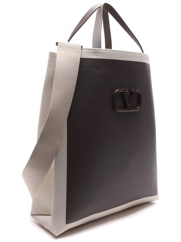 V Logo Signature Canvas Tote Bag Natural Brown - VALENTINO - BALAAN 4