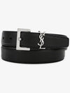 Silver Hardware Monogram Buckle Leather Belt Black - SAINT LAURENT - BALAAN 3