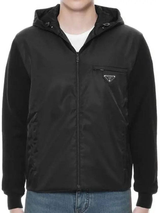 Triangle Logo Wool Nylon Gabardine Hooded Jacket Black - PRADA - BALAAN 2