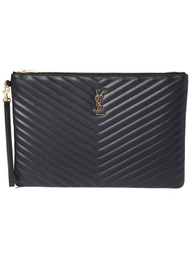 Gold Monogram Document Holder In Matelasse Leather Black - SAINT LAURENT - BALAAN 2