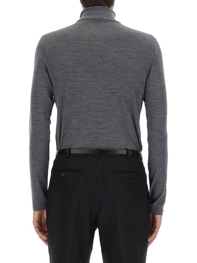 Embroidered Logo Roll Neck Wool Knit Top Grey - SAINT LAURENT - BALAAN 4