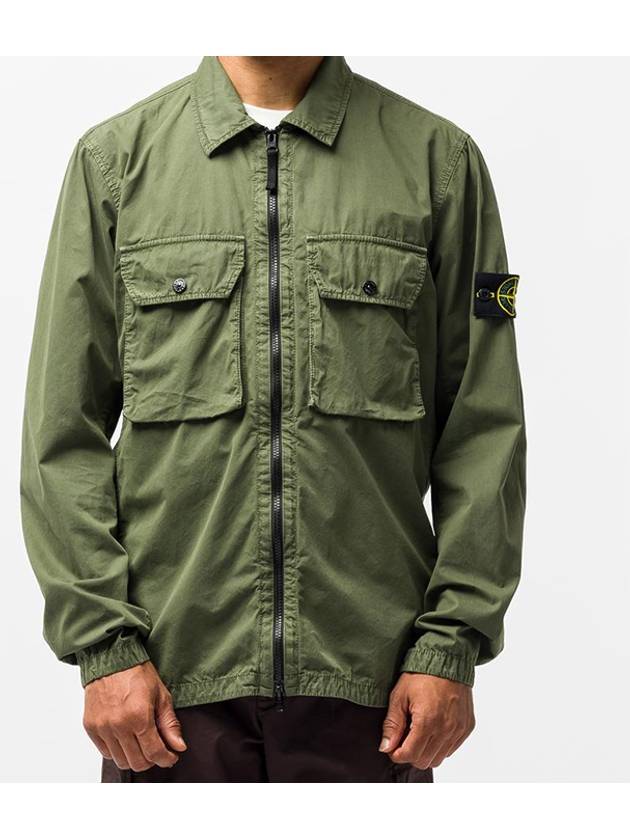 Waffen Patch Two Pocket Cotton Over Zip Up Jacket Sage Green - STONE ISLAND - BALAAN 4