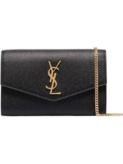 Monogram Uptown Chain Embossed Leather Long Wallet Black - SAINT LAURENT - BALAAN 2