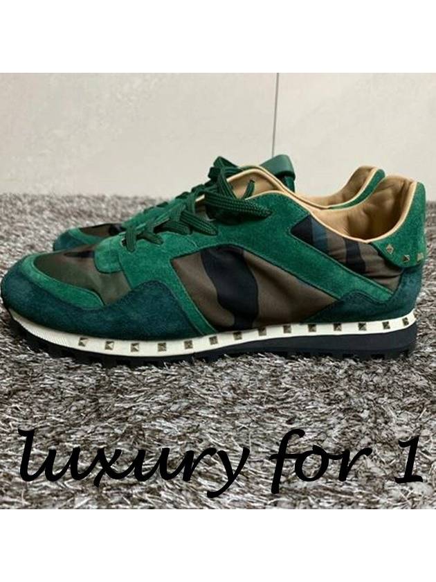 Rock Runner Camouflage Low Top Green Leather Sneakers 43 280 - VALENTINO - BALAAN 4