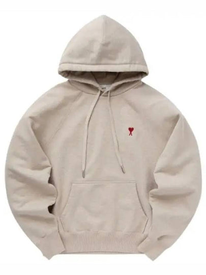 Embroidered Logo Organic Cotton Hoodie Beige - AMI - BALAAN 2