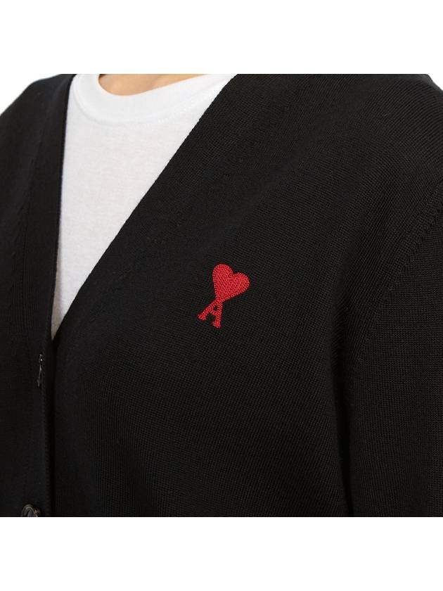 Small Heart Logo Merino Wool Cardigan Noir - AMI - BALAAN 7