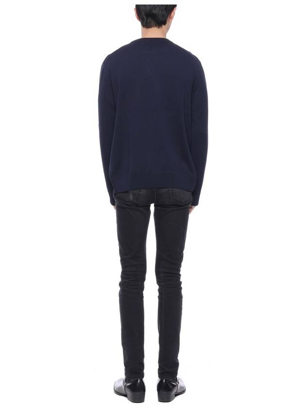 Fox Head Patch Regular Round Neck Pullover Knit Top Navy - MAISON KITSUNE - BALAAN 6