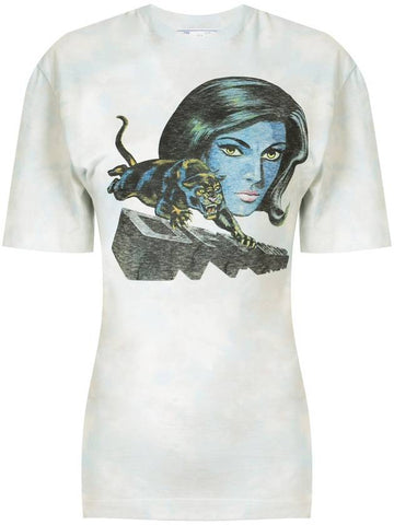 Women's Printed Short Sleeve T-Shirt Light Blue - OFF WHITE - BALAAN 1