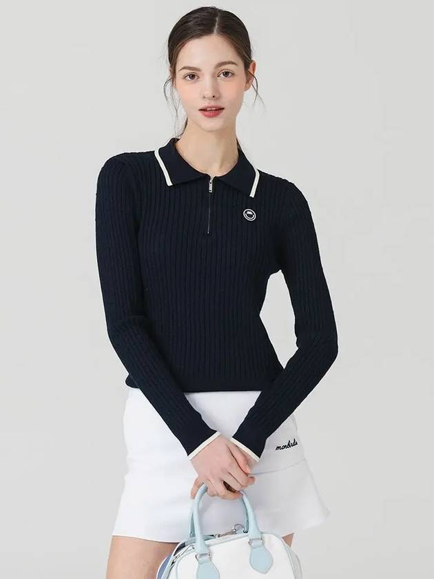 Rayon collar neck half zip-up ribbed knit NAVY - MONBIRDIE GOLF - BALAAN 1