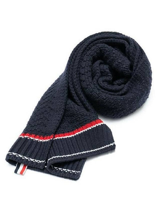 intarsia knit muffler navy - THOM BROWNE - BALAAN.