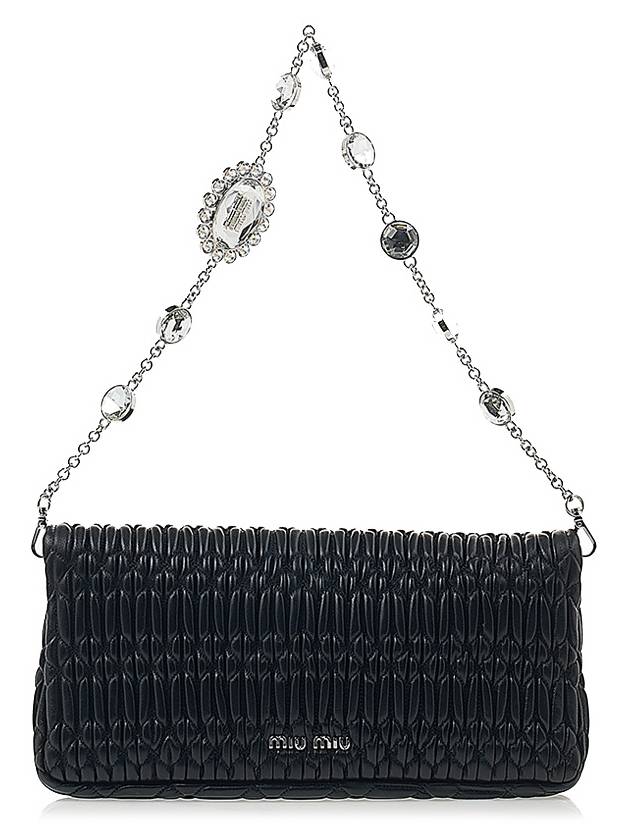 Crystal Leather Shoulder Bag Black - MIU MIU - BALAAN 5