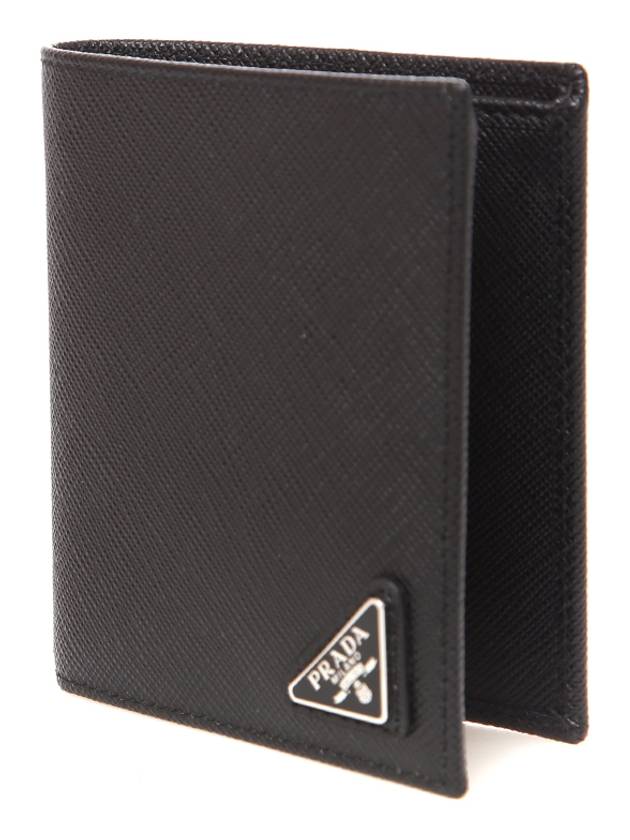 Triangle Logo Saffiano Half Wallet Black - PRADA - BALAAN 4