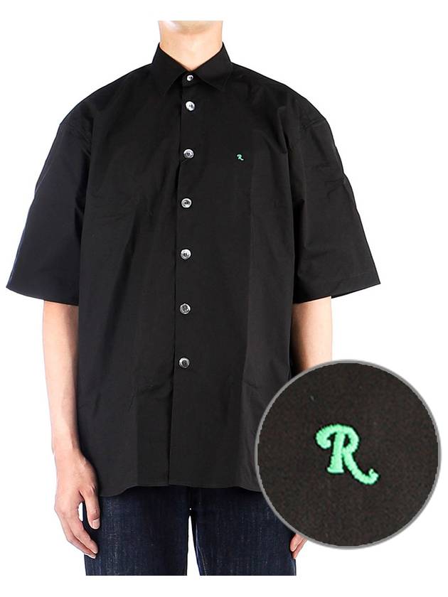 Men's R Mini Embroidered Cotton Short Sleeve Shirt Black - RAF SIMONS - BALAAN 2