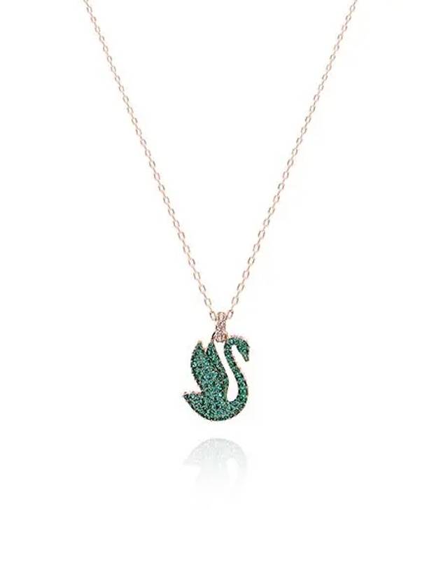 Iconic Swan Medium Pendant Necklace Green Rose Gold - SWAROVSKI - BALAAN 3