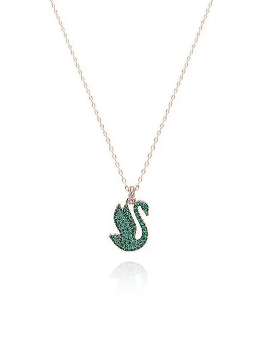 Iconic Swan Medium Pendant Necklace Green Rose Gold - SWAROVSKI - BALAAN 2