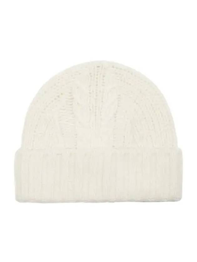 logo cable knit beanie egret - GANNI - 3