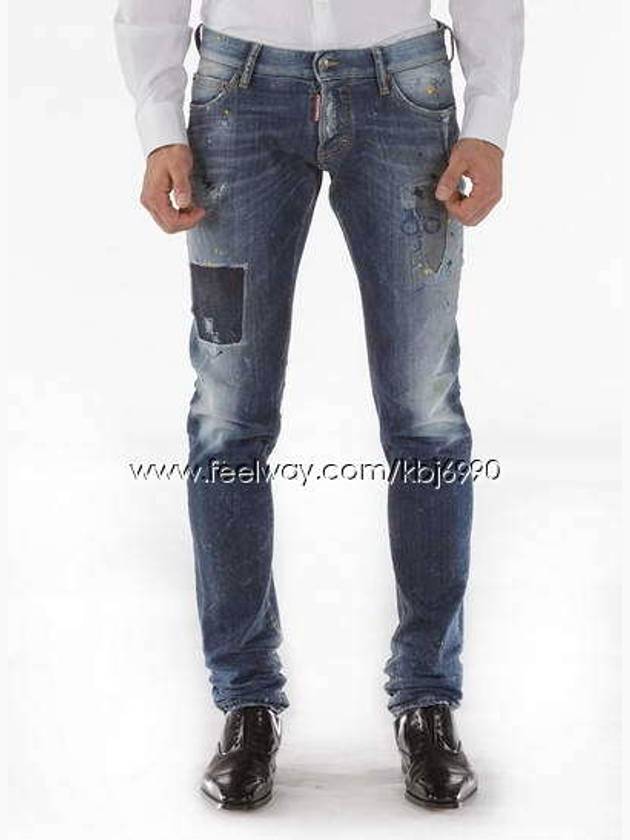 Male illustration yellow paint leather patch padded cool guy jeans S74LA0645 - DSQUARED2 - BALAAN 2