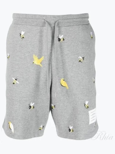 Bird Bee Embroidered Loopback Cotton Sweat Shorts Grey - THOM BROWNE - BALAAN 2