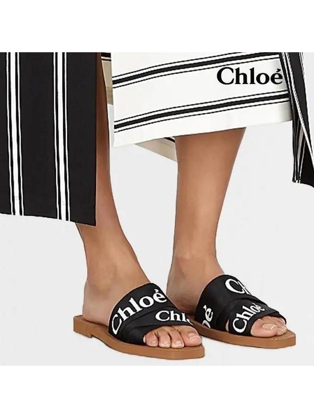 Woody Logo Flat Mule Slippers Black - CHLOE - BALAAN 8