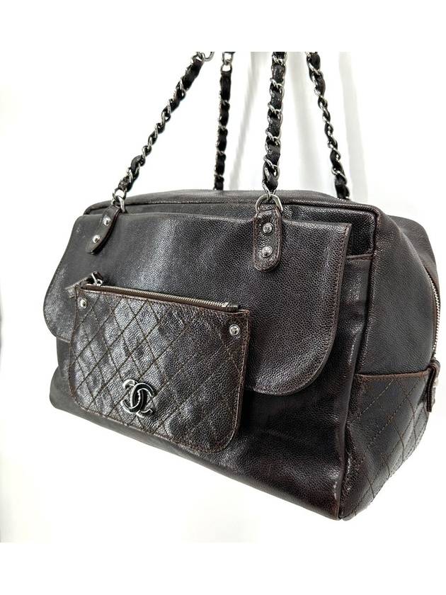 Caviar Quilted Silver Chain Boston Shoulder Bag Tote - CHANEL - BALAAN 4