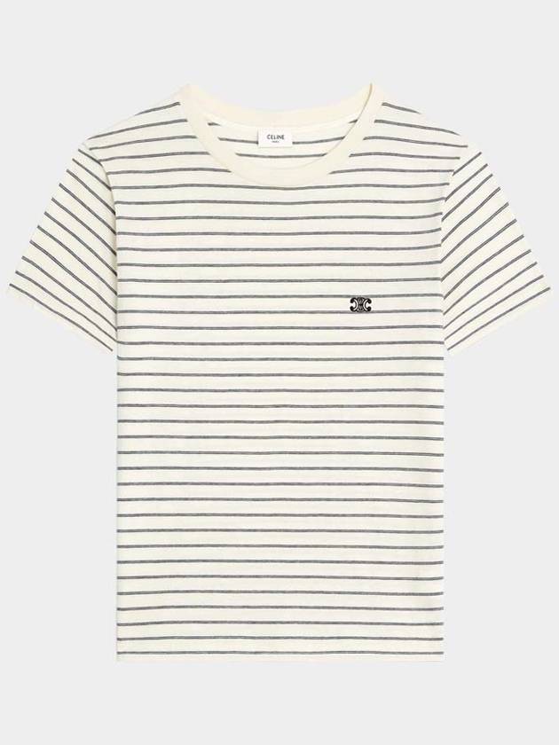 Triomphe Striped Jersey Regular Short Sleeve T-Shirt White - CELINE - BALAAN 2