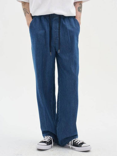 Summer banding wide denim pants_medium indigo - BLONDNINE - BALAAN 1