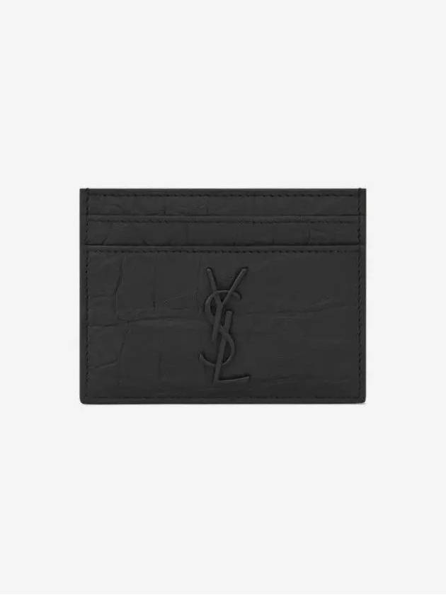 Monogram Crocodile Leather Card Wallet Black - SAINT LAURENT - BALAAN 4