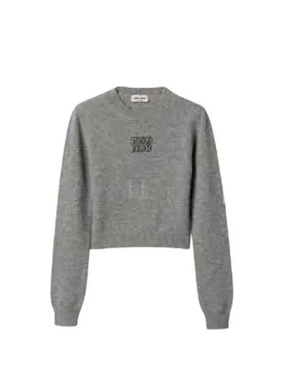 Embroidered Logo Cashmere Knit Top Grey - MIU MIU - BALAAN 2