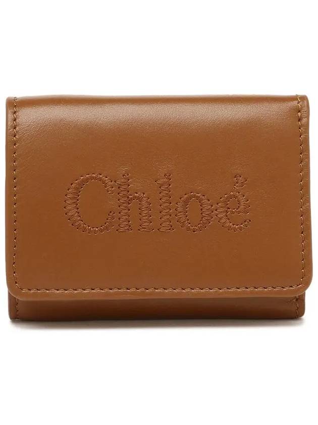 Embroidered Logo Leather Half Wallet Brown - CHLOE - BALAAN 3