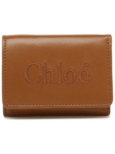 Embroidered Logo Leather Half Wallet Brown - CHLOE - BALAAN 2