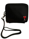 Heart Logo Strap Zipper Half Wallet Black - AMI - BALAAN 2
